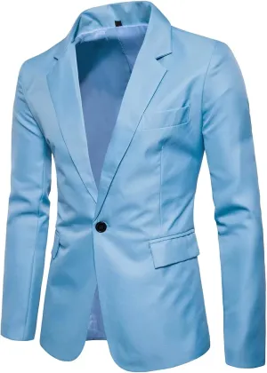 Men's Long Sleeves Peak Lapel Collar One Button Slim Fit Sport Coat Blazer