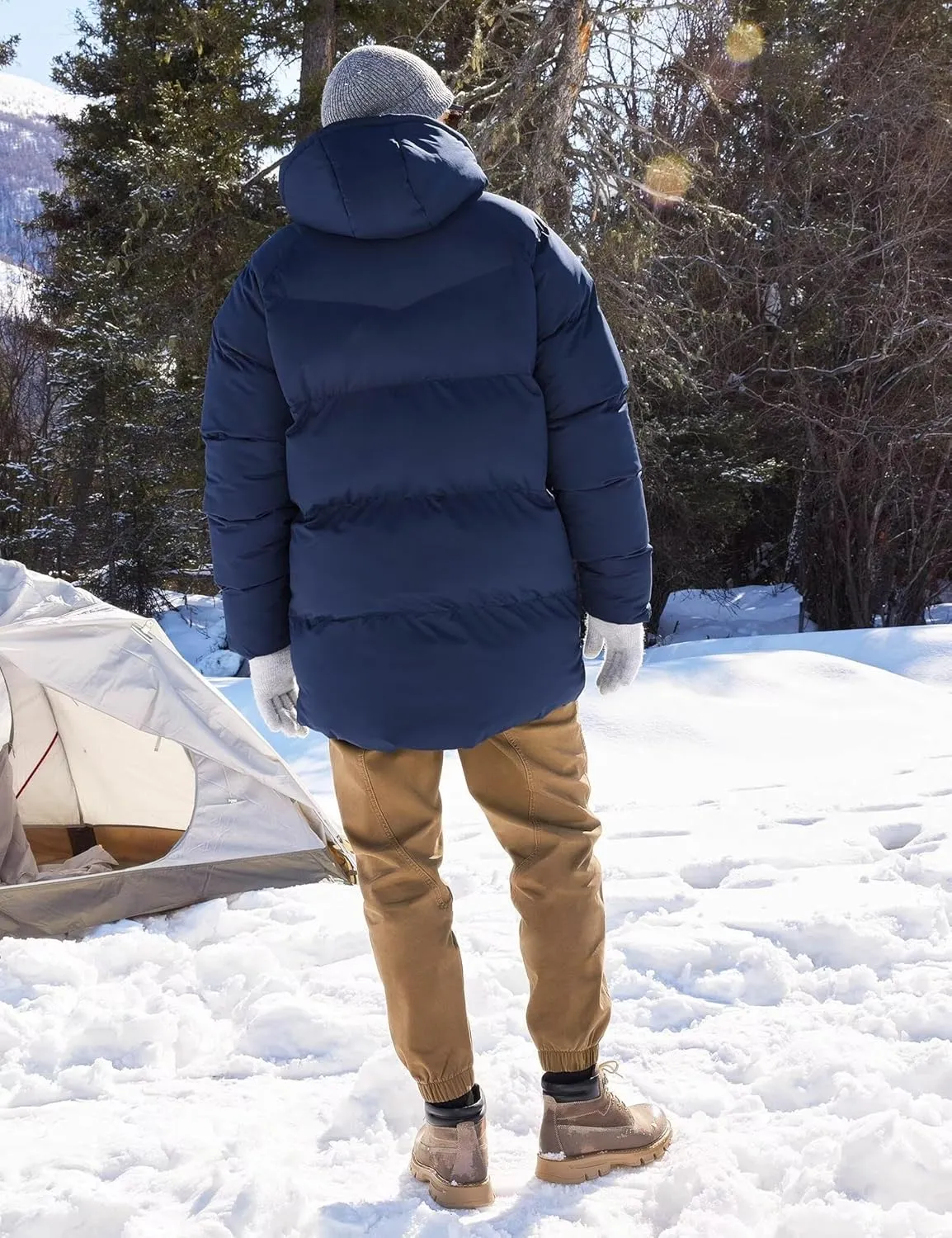 Men's Long Winter Coat Hooded Warm Quilted Jacket Water-resistant Cold Weather Parka