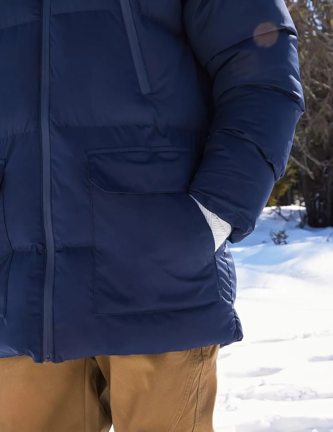 Men's Long Winter Coat Hooded Warm Quilted Jacket Water-resistant Cold Weather Parka