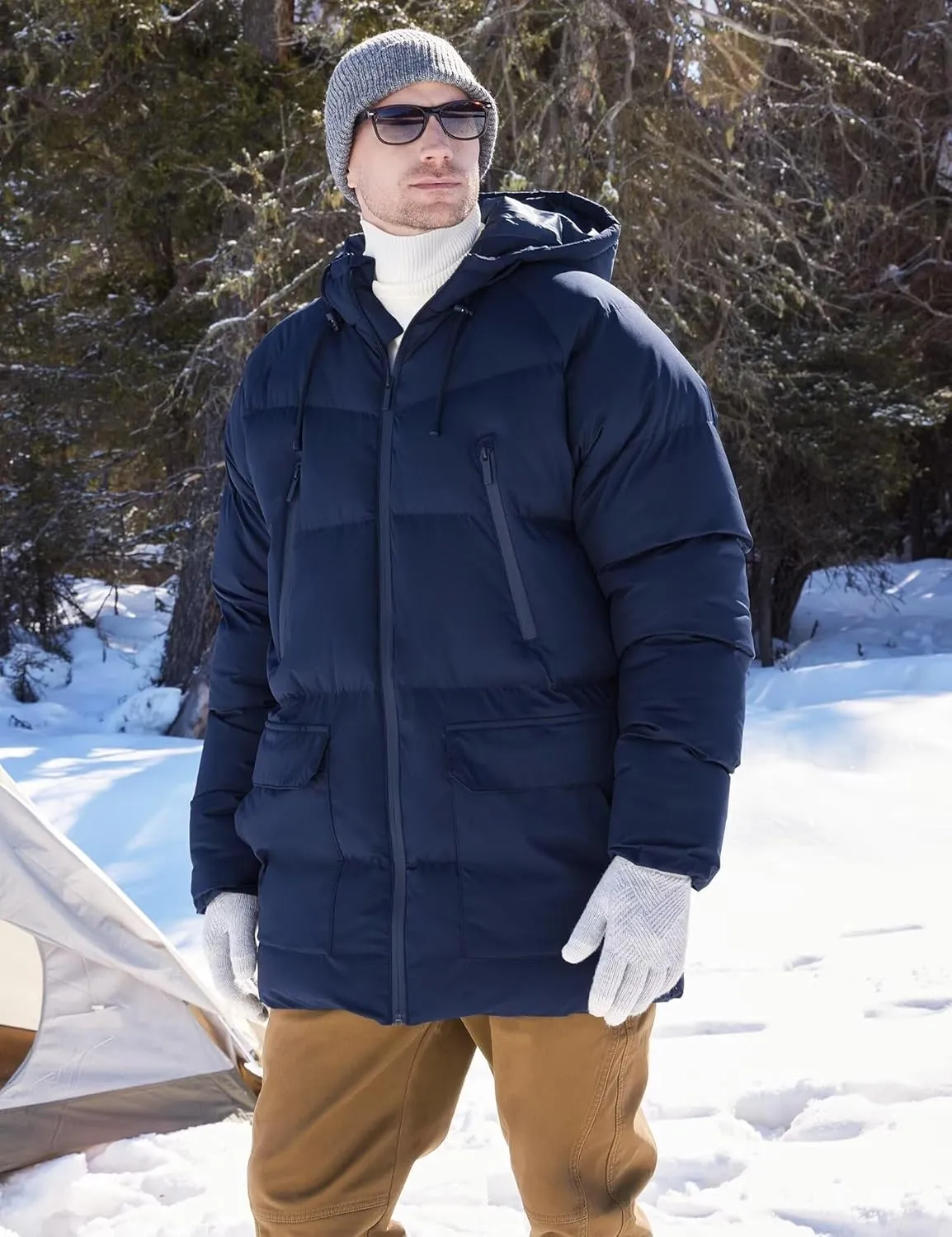 Men's Long Winter Coat Hooded Warm Quilted Jacket Water-resistant Cold Weather Parka