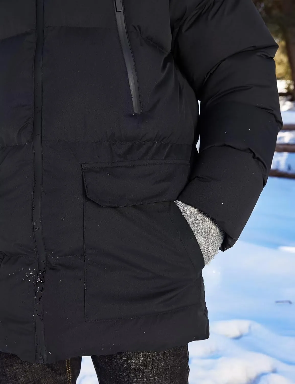 Men's Long Winter Coat Hooded Warm Quilted Jacket Water-resistant Cold Weather Parka