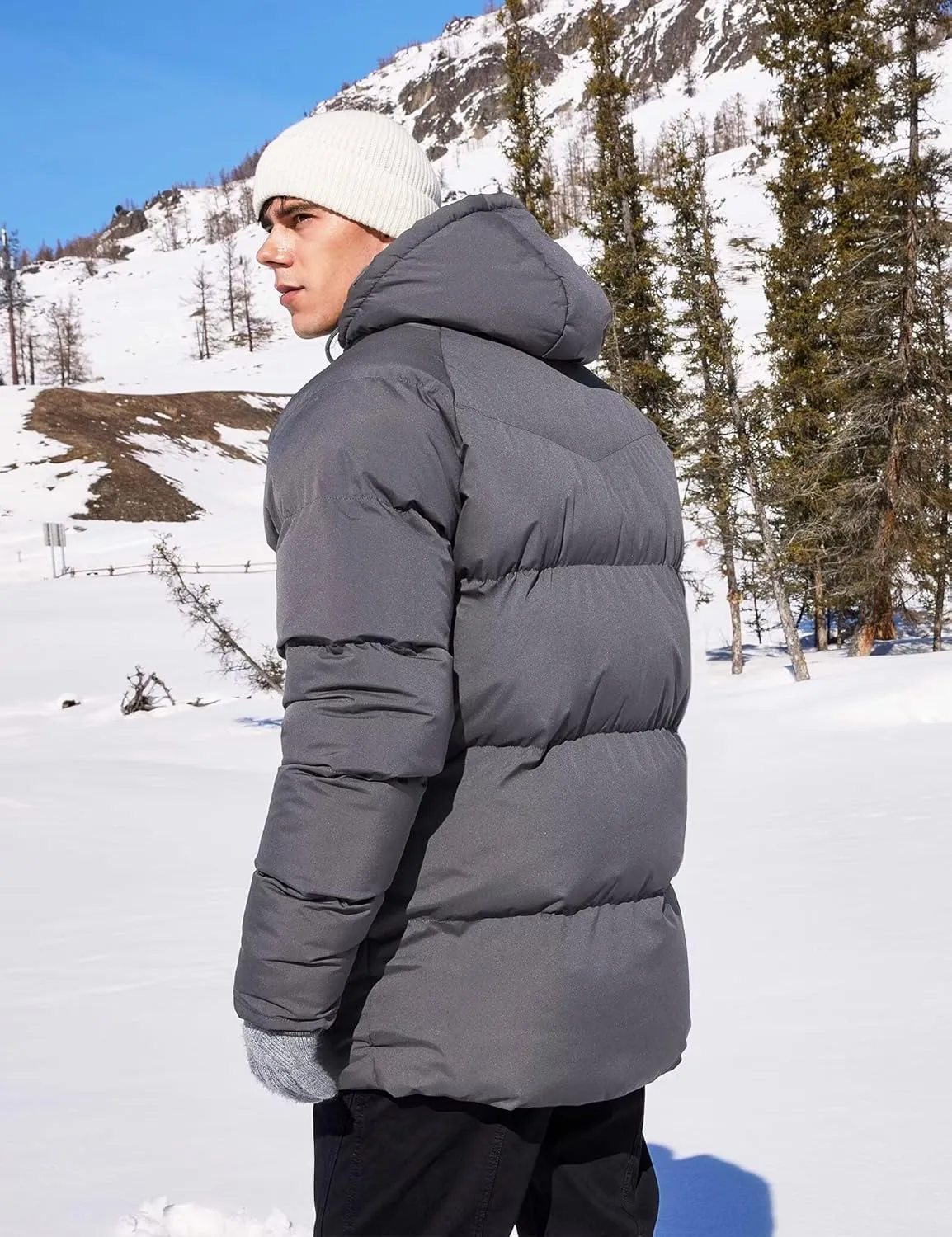 Men's Long Winter Coat Hooded Warm Quilted Jacket Water-resistant Cold Weather Parka