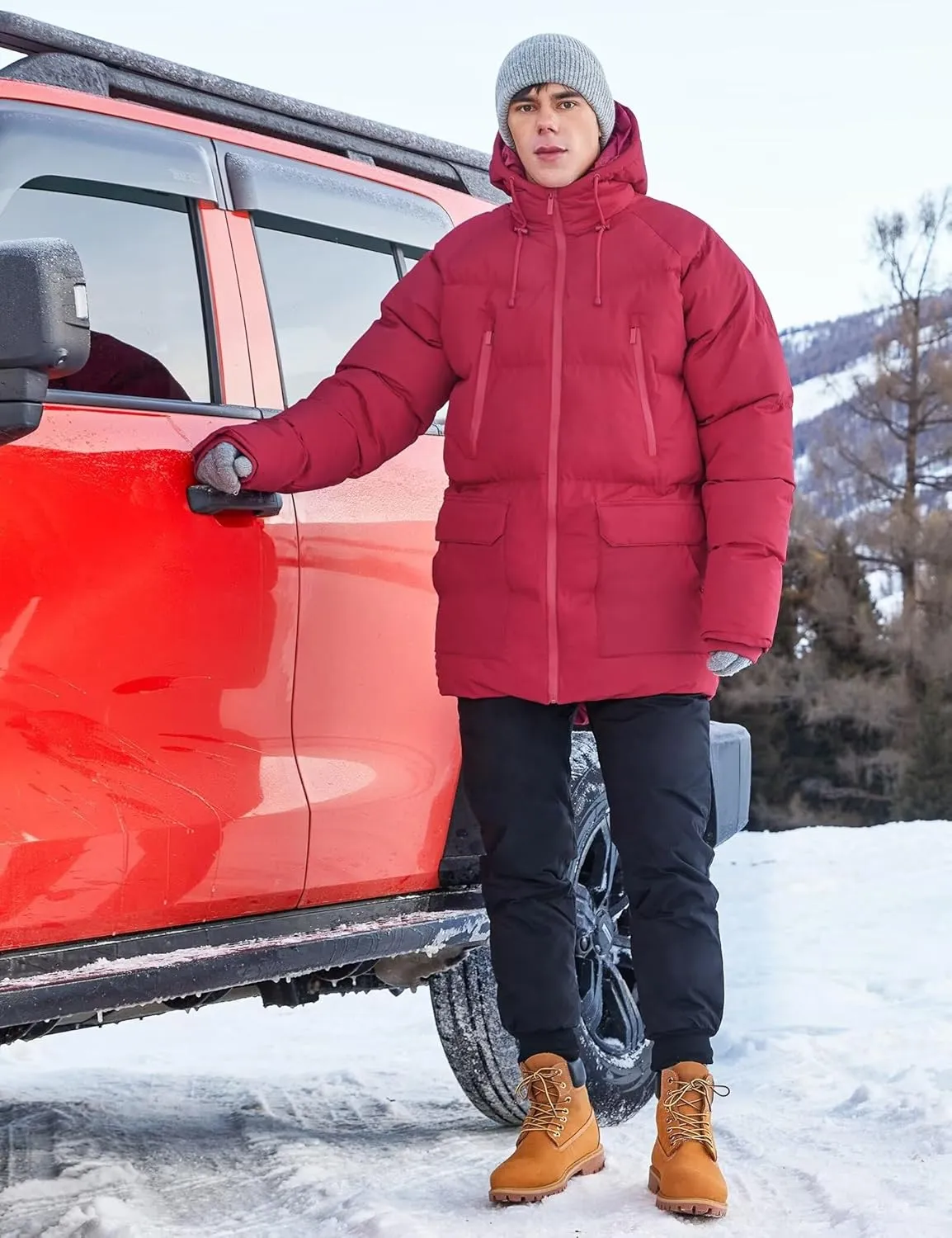 Men's Long Winter Coat Hooded Warm Quilted Jacket Water-resistant Cold Weather Parka