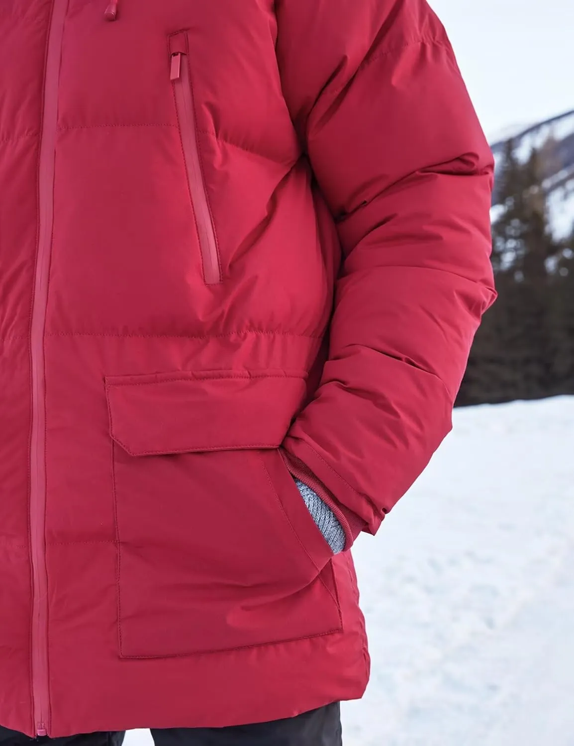 Men's Long Winter Coat Hooded Warm Quilted Jacket Water-resistant Cold Weather Parka