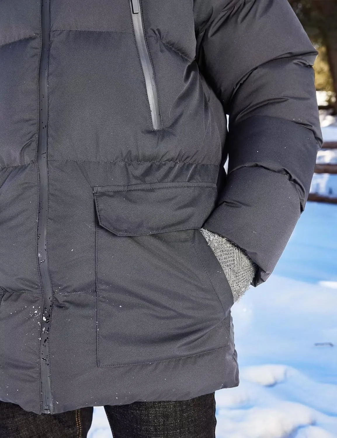 Men's Long Winter Coat Hooded Warm Quilted Jacket Water-resistant Cold Weather Parka