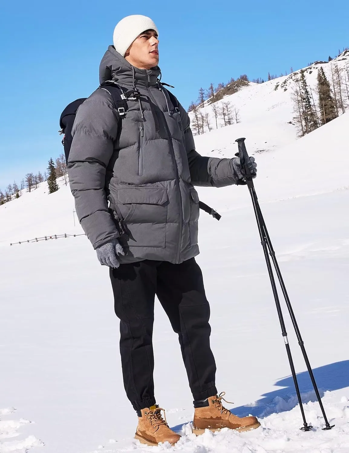 Men's Long Winter Coat Hooded Warm Quilted Jacket Water-resistant Cold Weather Parka