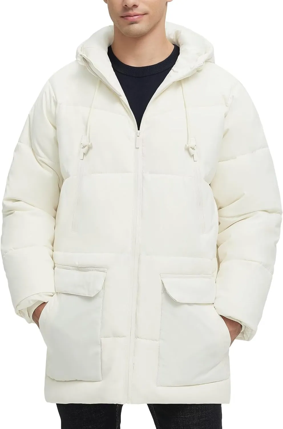 Men's Long Winter Coat Hooded Warm Quilted Jacket Water-resistant Cold Weather Parka