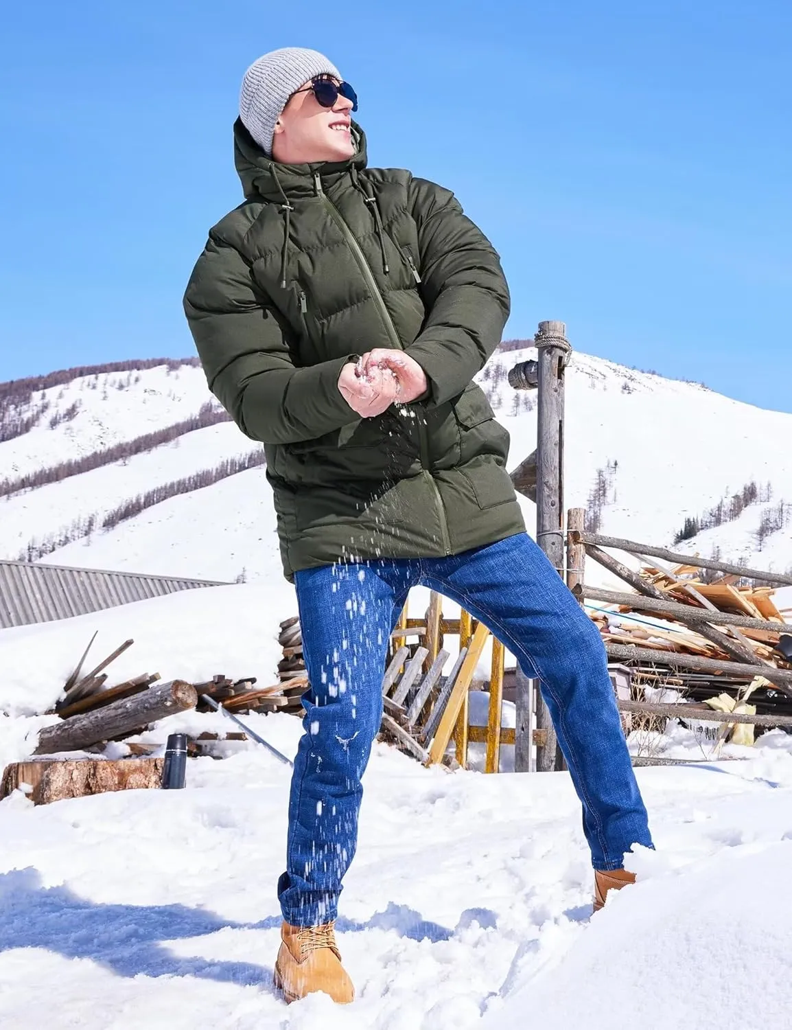Men's Long Winter Coat Hooded Warm Quilted Jacket Water-resistant Cold Weather Parka