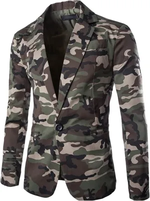 Men's Military Camouflage Suit Outdoor Notched Lapel Sport Jacket Classic Fit Camo Blazer Coat Jacket Tops