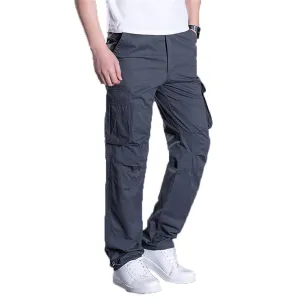 Men's Multi Pockets Elastic Waist Cargo Pants Casual Loose Fit Lightweight Workwear Pants Outdoor Athletic Cargo Pants (Small,Gray 2)