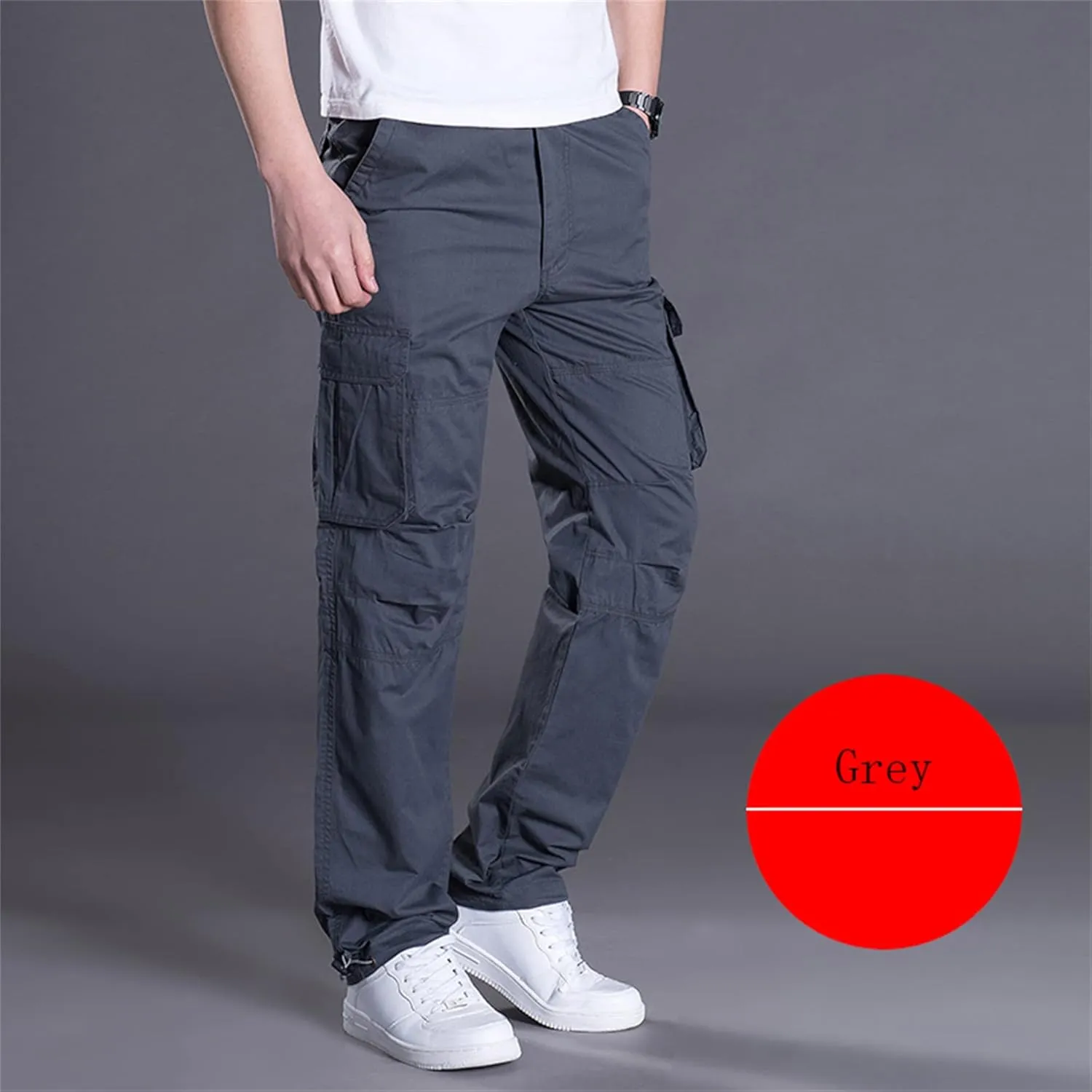 Men's Multi Pockets Elastic Waist Cargo Pants Casual Loose Fit Lightweight Workwear Pants Outdoor Athletic Cargo Pants (Small,Gray 2)