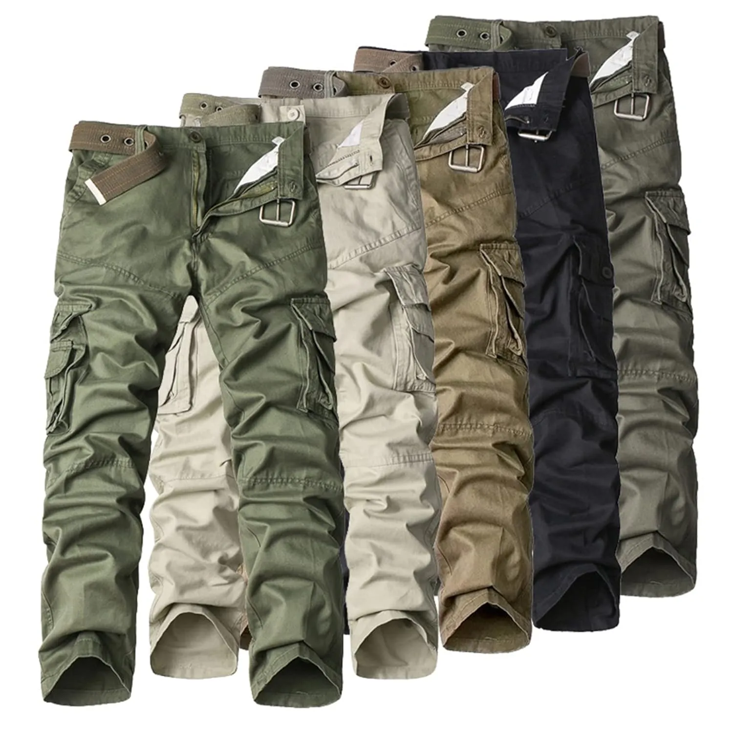 Men's Multi Pockets Slim Cargo Pants Hiking Combat Work Pant Outdoor Casual Straight Fit Army Pants Trousers Sweatpants (30,Military Green)