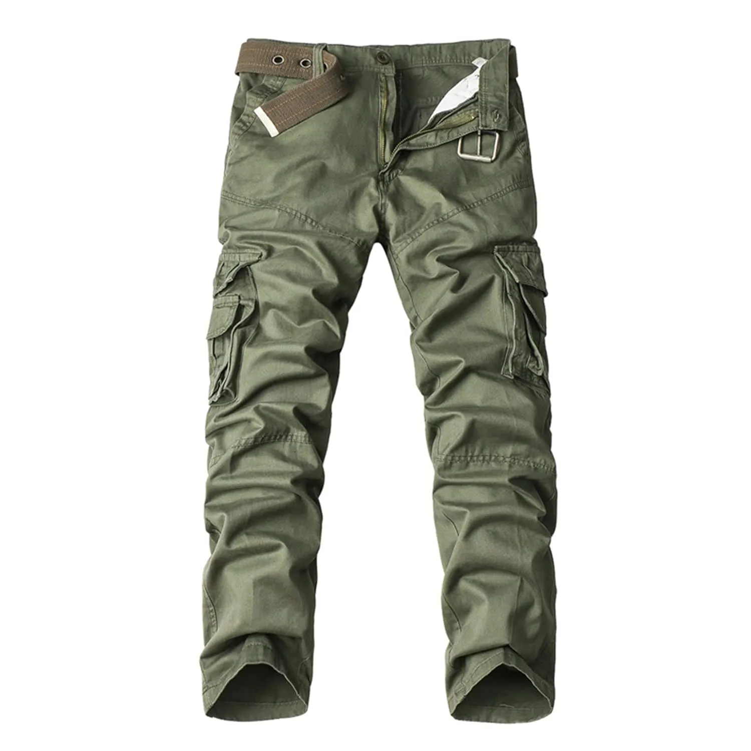 Men's Multi Pockets Slim Cargo Pants Hiking Combat Work Pant Outdoor Casual Straight Fit Army Pants Trousers Sweatpants (30,Military Green)