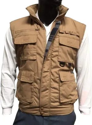 Men's Multiple Pocket Water Resistant Poplin Shell Polar Fleece Lined Padded Utility Vest