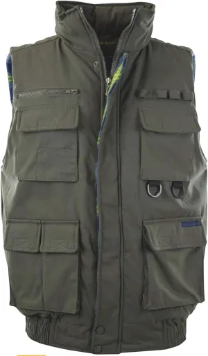 Men's Multiple Pocket Water Resistant Poplin Shell Polar Fleece Lined Padded Utility Vest
