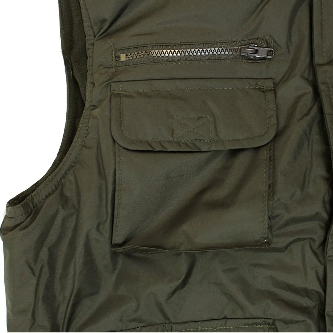 Men's Multiple Pocket Water Resistant Poplin Shell Polar Fleece Lined Padded Utility Vest