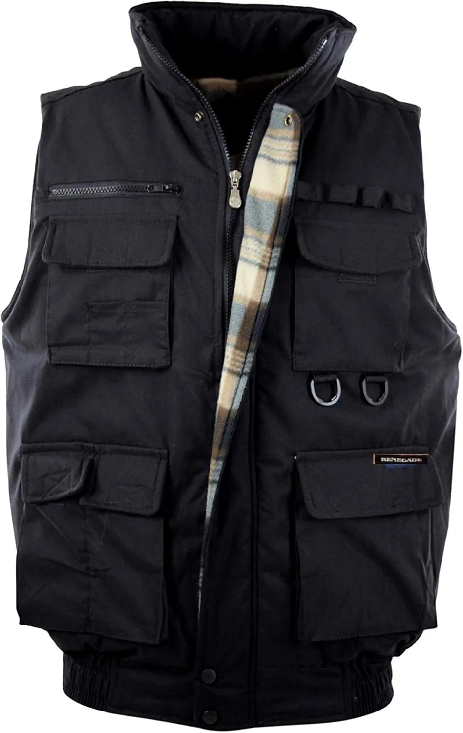 Men's Multiple Pocket Water Resistant Poplin Shell Polar Fleece Lined Padded Utility Vest