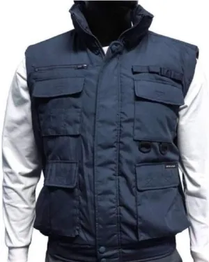 Men's Multiple Pocket Water Resistant Poplin Shell Polar Fleece Lined Padded Utility Vest