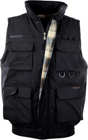 Men's Multiple Pocket Water Resistant Poplin Shell Polar Fleece Lined Padded Utility Vest