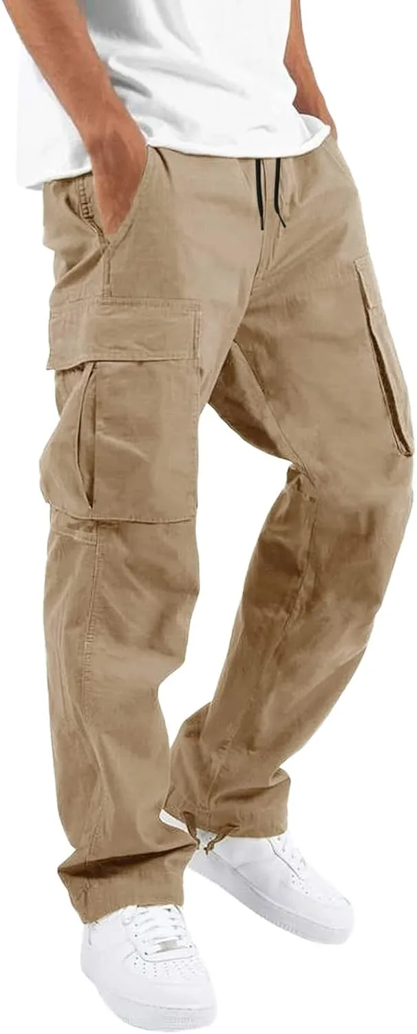 Mens Pants Cargo Outdoor Stretch Overalls with Large Pockets Loose Soft Pants Rainproof Training Pants Mens Mens