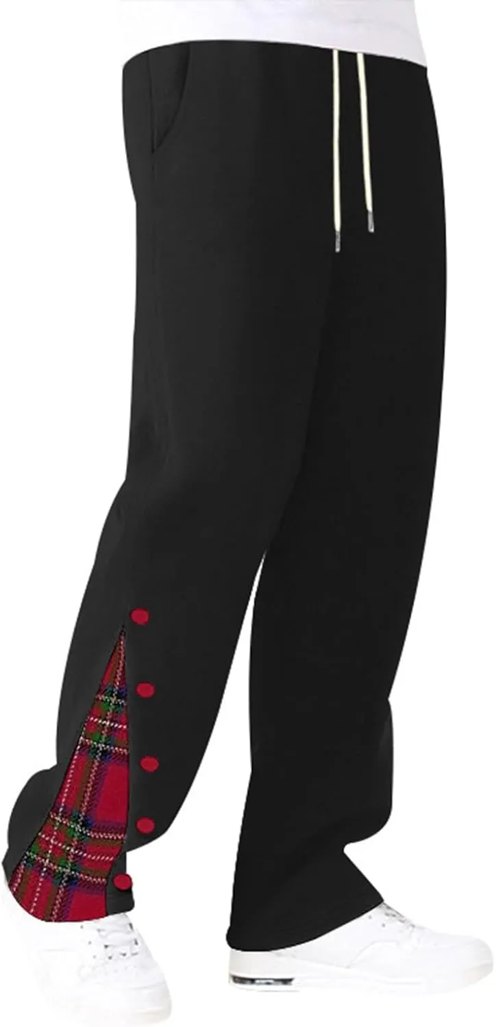 Mens Plaid Patchwork Pants Casual Drawstring Elastic Waist Trouser 2025 Fashion Loose Fit Athletic Pant with Pockets