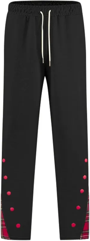 Mens Plaid Patchwork Pants Casual Drawstring Elastic Waist Trouser 2025 Fashion Loose Fit Athletic Pant with Pockets