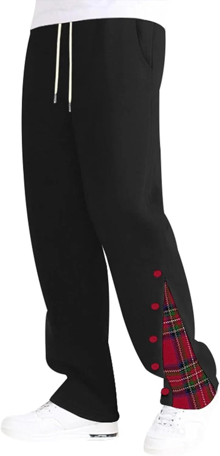 Mens Plaid Patchwork Pants Casual Drawstring Elastic Waist Trouser 2025 Fashion Loose Fit Athletic Pant with Pockets