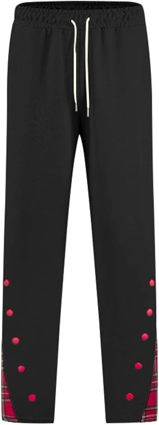 Mens Plaid Patchwork Pants Casual Drawstring Elastic Waist Trouser 2025 Fashion Loose Fit Athletic Pant with Pockets