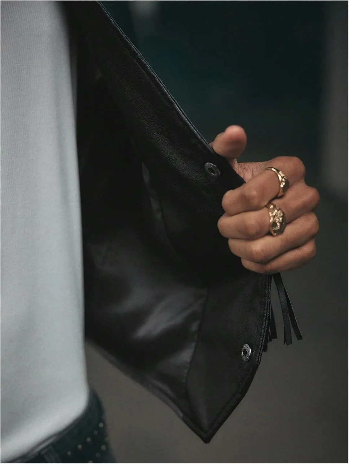 Men's PU Leather Outerwear Vest Y2k Studded Tassel Deep V Neck Western Jacket