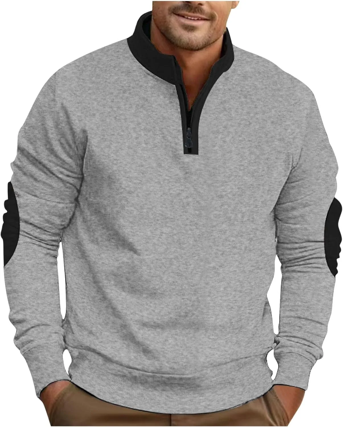 Mens Quarter Zip Pullover Casual Workout Long Sleeve Mock Neck Sweatshirts Athletic Half Zip Travel Cotton Sweatshirt