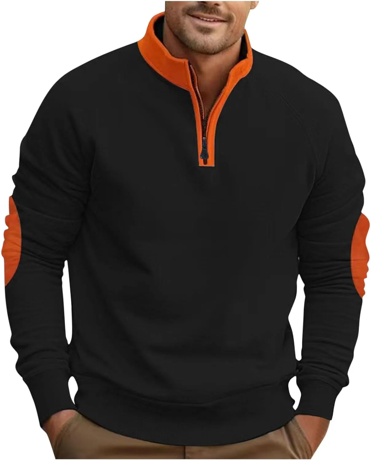 Mens Quarter Zip Pullover Casual Workout Long Sleeve Mock Neck Sweatshirts Athletic Half Zip Travel Cotton Sweatshirt