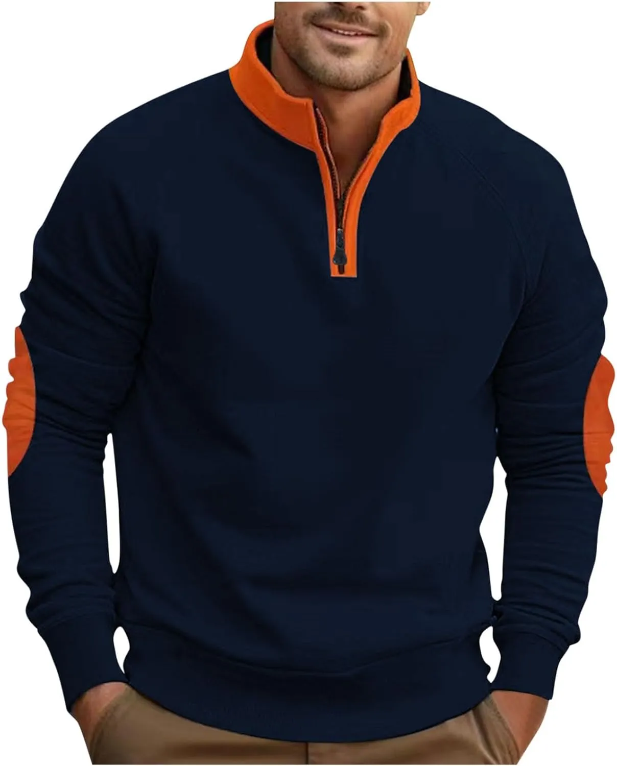 Mens Quarter Zip Pullover Casual Workout Long Sleeve Mock Neck Sweatshirts Athletic Half Zip Travel Cotton Sweatshirt