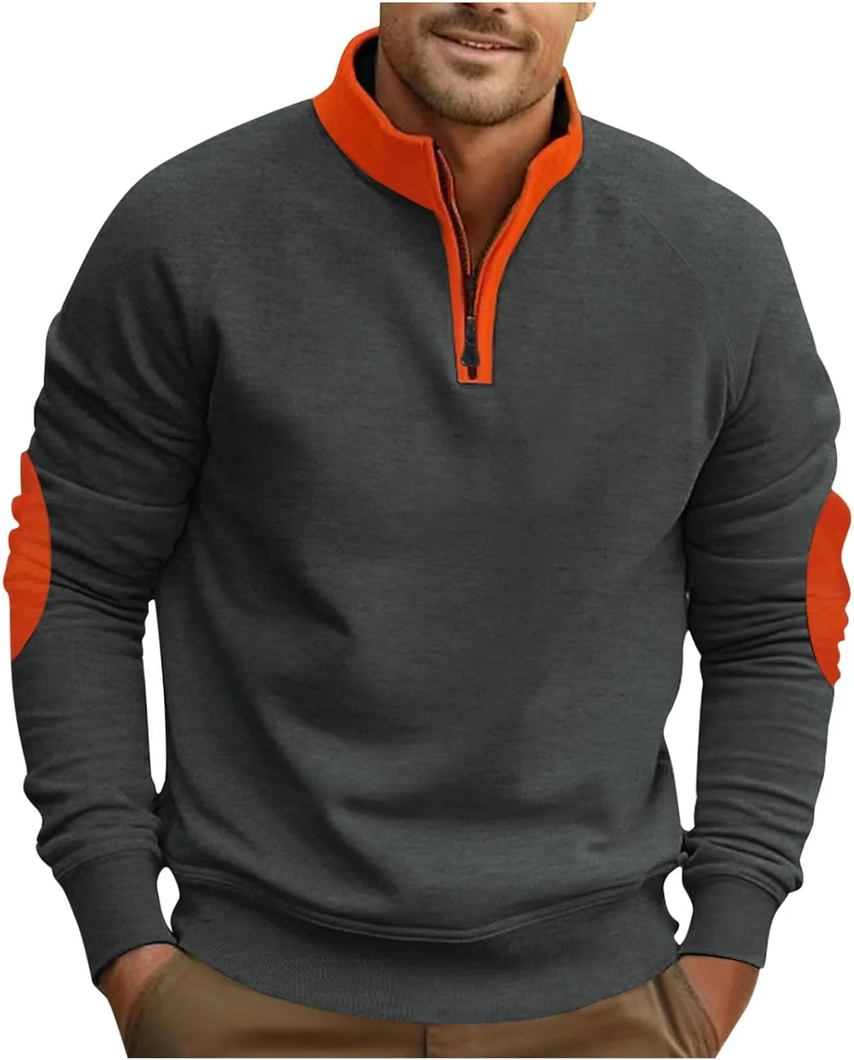 Mens Quarter Zip Pullover Casual Workout Long Sleeve Mock Neck Sweatshirts Athletic Half Zip Travel Cotton Sweatshirt