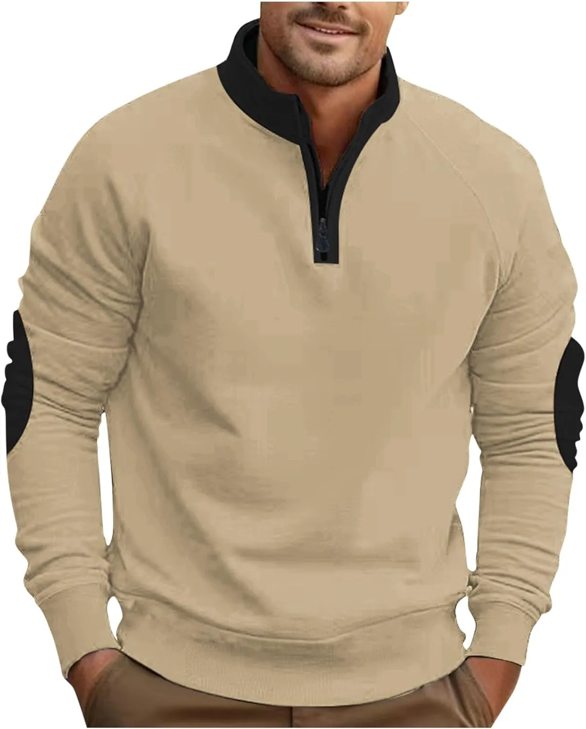 Mens Quarter Zip Pullover Casual Workout Long Sleeve Mock Neck Sweatshirts Athletic Half Zip Travel Cotton Sweatshirt