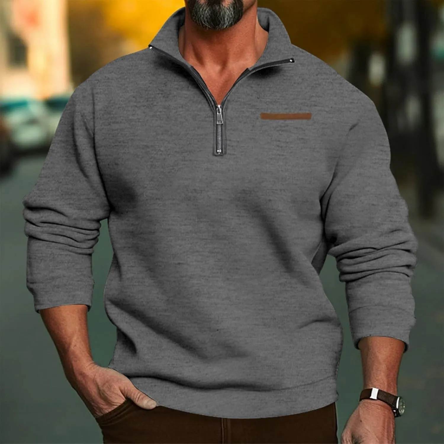 Mens Quarter Zip Pullover Sweaters Thermal Slim Fit Long Sleeve Casual Polo Sweatshirt Mock Neck Top Jacket