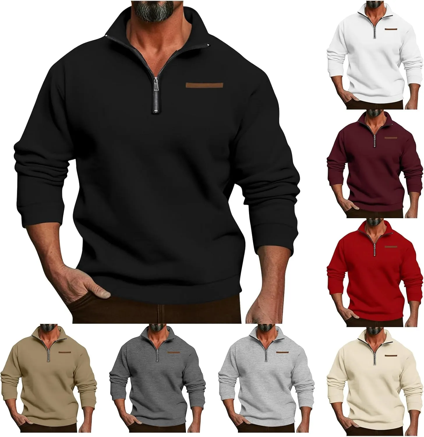 Mens Quarter Zip Pullover Sweaters Thermal Slim Fit Long Sleeve Casual Polo Sweatshirt Mock Neck Top Jacket