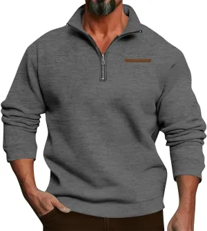 Mens Quarter Zip Pullover Sweaters Thermal Slim Fit Long Sleeve Casual Polo Sweatshirt Mock Neck Top Jacket