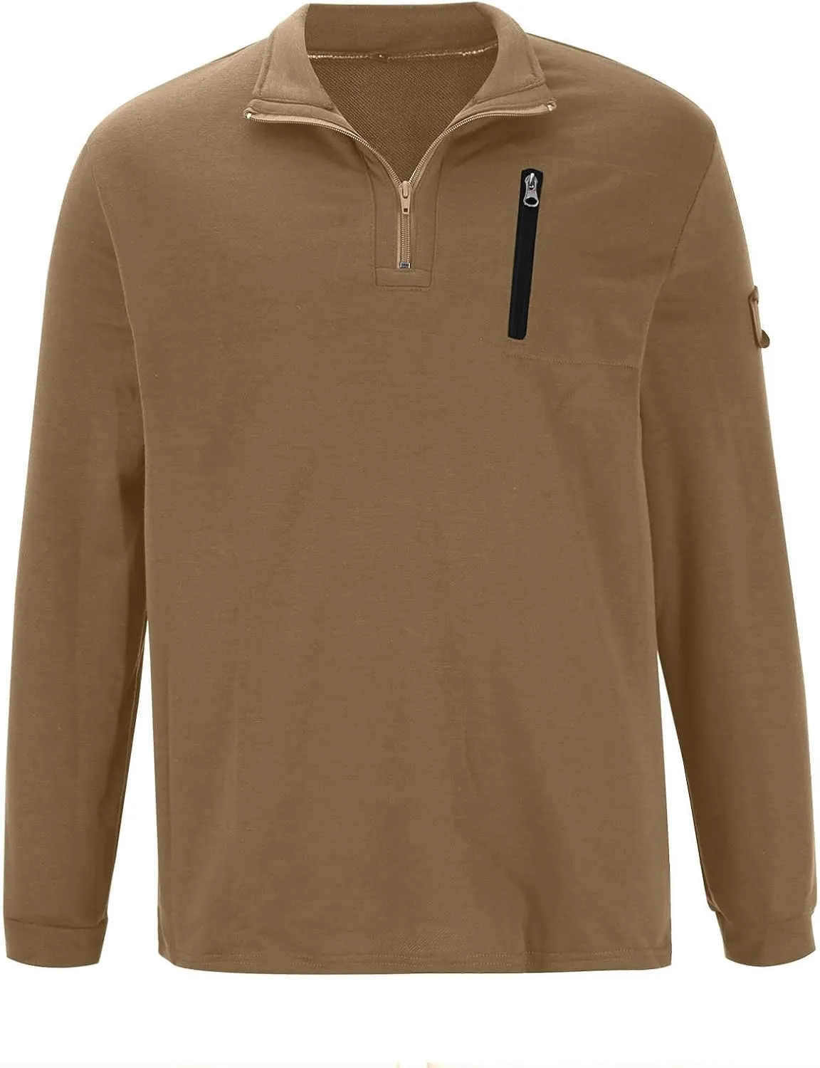 Mens Quarter Zip Pullover Vintage Classic Mock Neck Tactical Sweatshirt Outdoor Hiking Stand Collar Military Sweaters