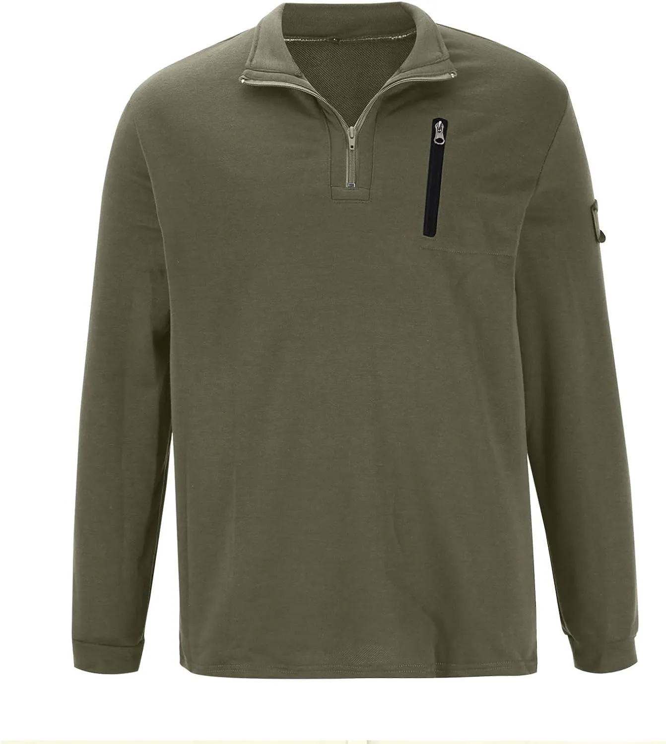 Mens Quarter Zip Pullover Vintage Classic Mock Neck Tactical Sweatshirt Outdoor Hiking Stand Collar Military Sweaters