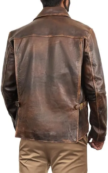Men's Raiders of The Lost Ark Indiana Harrison Jones Vintage Brown Bomber Leather Jacket - Genuine Cowhide Leather Jacket