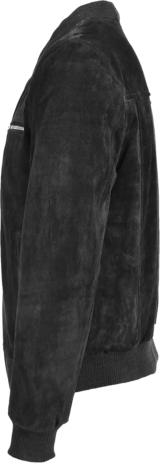 Mens Real Suede Bomber Jacket Baseball Varsity Style Reg