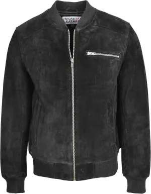 Mens Real Suede Bomber Jacket Baseball Varsity Style Reg