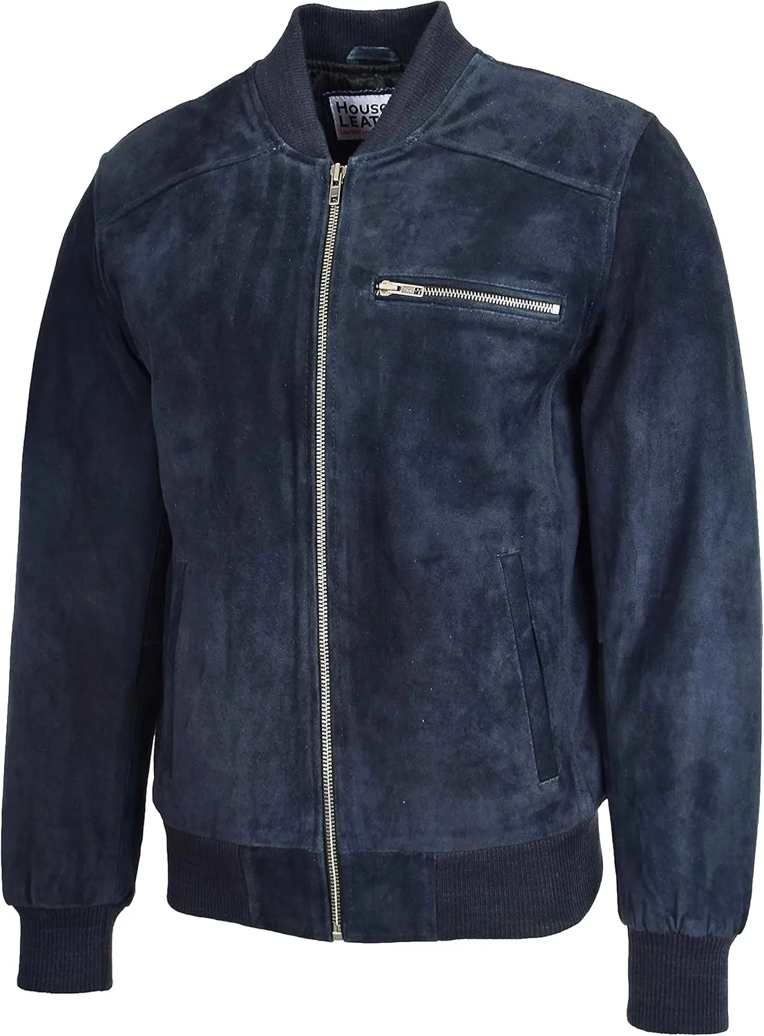 Mens Real Suede Bomber Jacket Baseball Varsity Style Reg