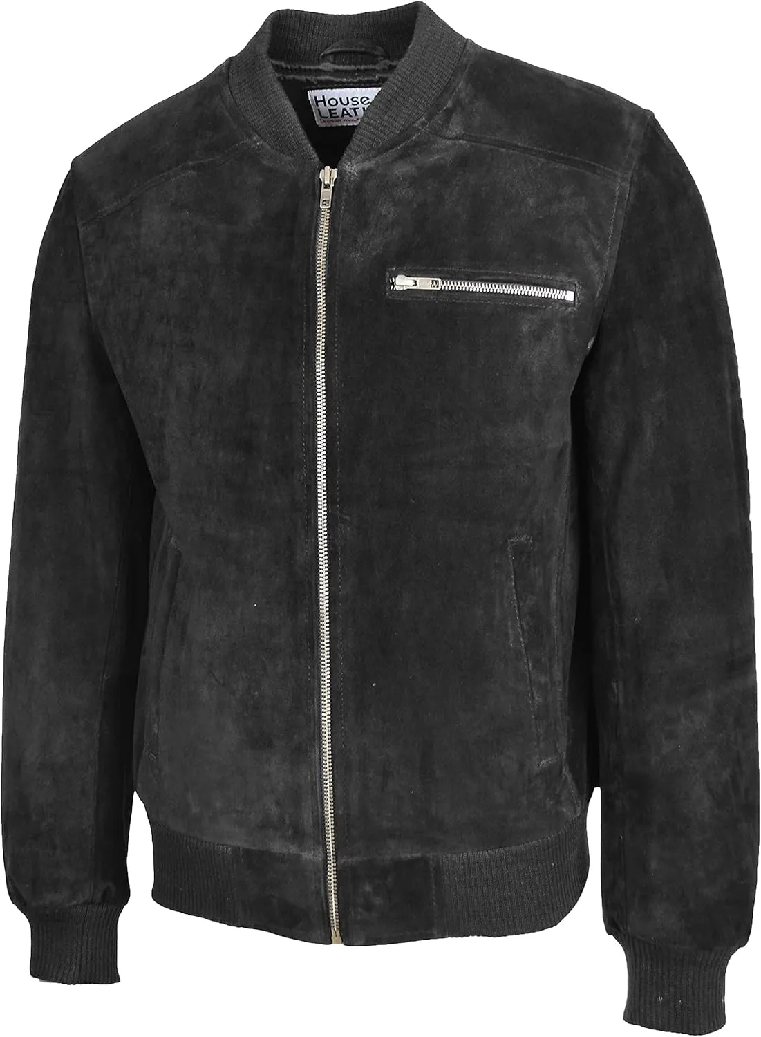Mens Real Suede Bomber Jacket Baseball Varsity Style Reg