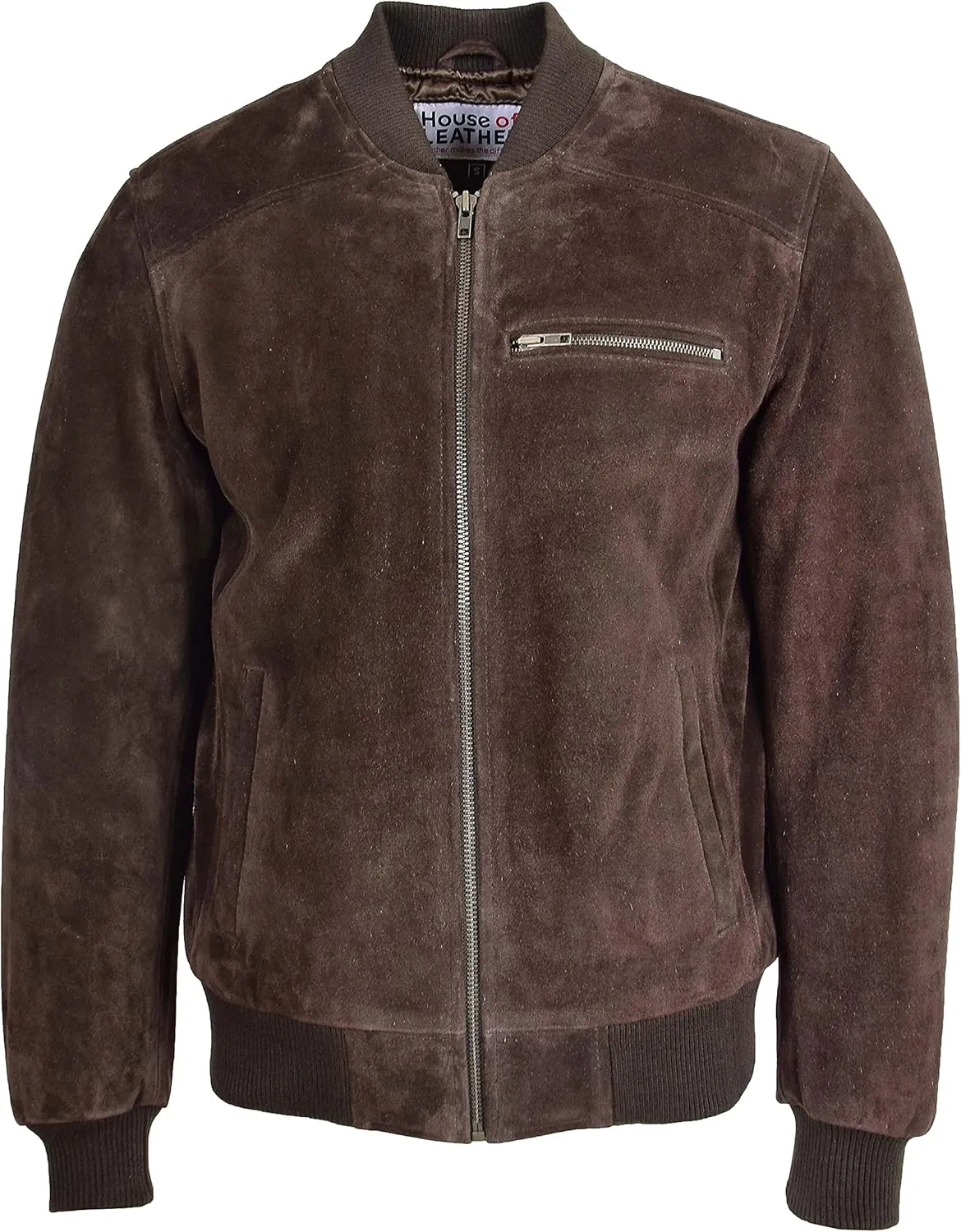 Mens Real Suede Bomber Jacket Baseball Varsity Style Reg
