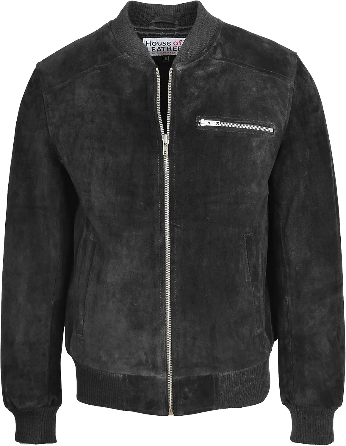 Mens Real Suede Bomber Jacket Baseball Varsity Style Reg