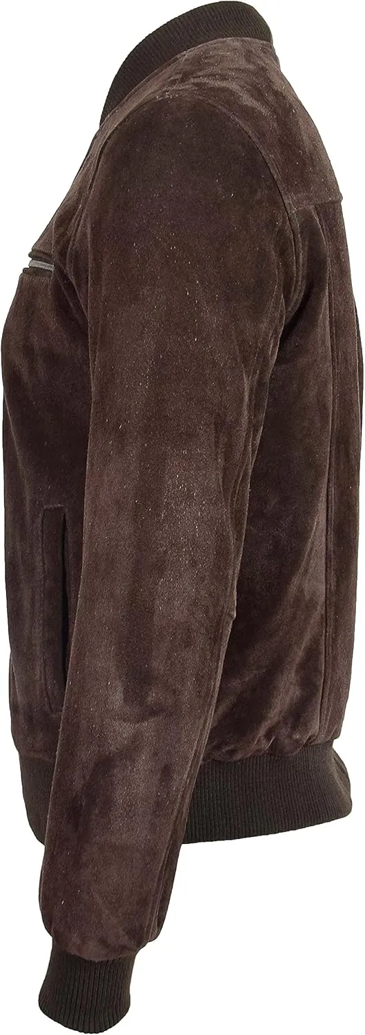 Mens Real Suede Bomber Jacket Baseball Varsity Style Reg