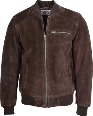 Mens Real Suede Bomber Jacket Baseball Varsity Style Reg