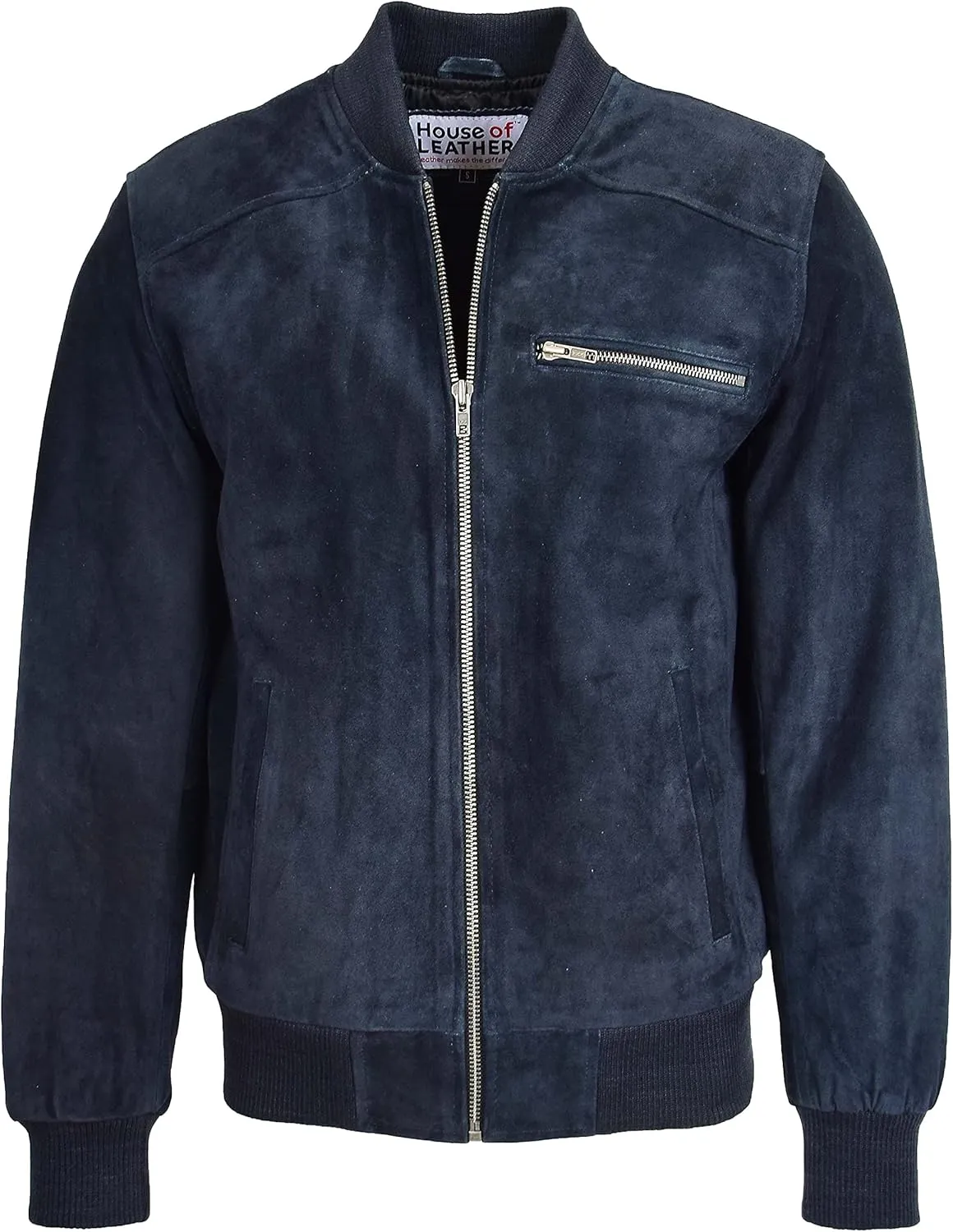 Mens Real Suede Bomber Jacket Baseball Varsity Style Reg