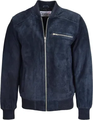 Mens Real Suede Bomber Jacket Baseball Varsity Style Reg